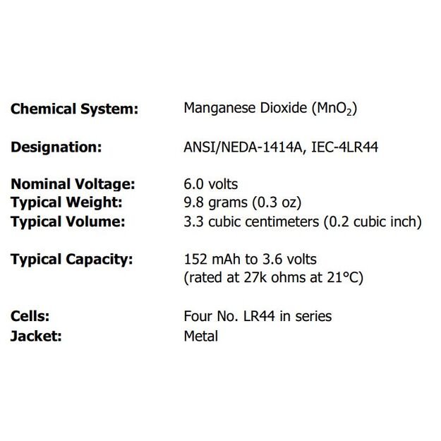 Щелочные батарейки Energizer 4LR44 6V 155mAh, 2 шт.