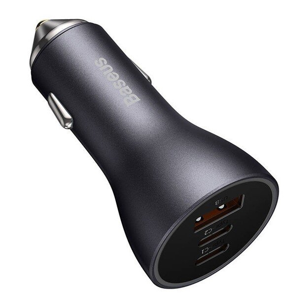 Automobilinis įkroviklis Baseus Golden Contactor Pro, 2x USB-C, 1x USB, 65W (pilkas)