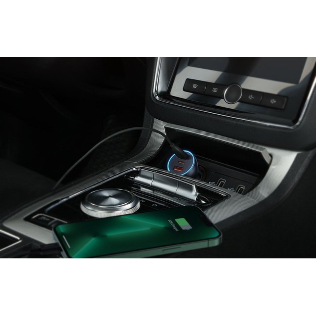 Automobilinis įkroviklis Baseus Golden Contactor Pro, 2x USB-C, 1x USB, 65W (pilkas)