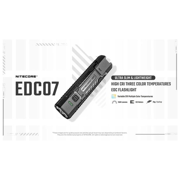 Nitecore EDC07 žibintuvėlis 1500lm, MCT, Juodas