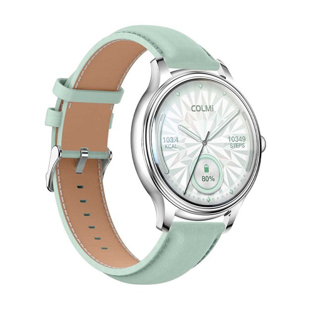 COLMI L28 Smart Watch (Silver-green + green leather strap)