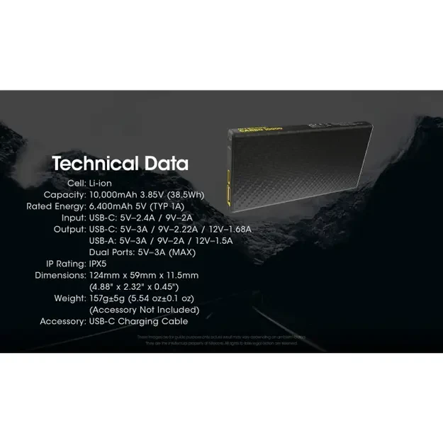 Nitecore CARBO 10000 ultra lengvas išorinis akumuliatorius (Power Bank)