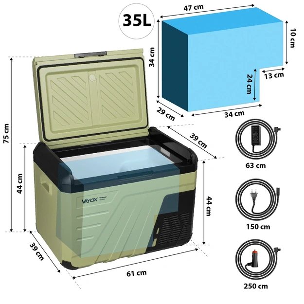 Kelioninis šaldytuvas 37L DC 12/24V AC 220-240V, vienos kameros, „Travel series VA-T37“, Vayox