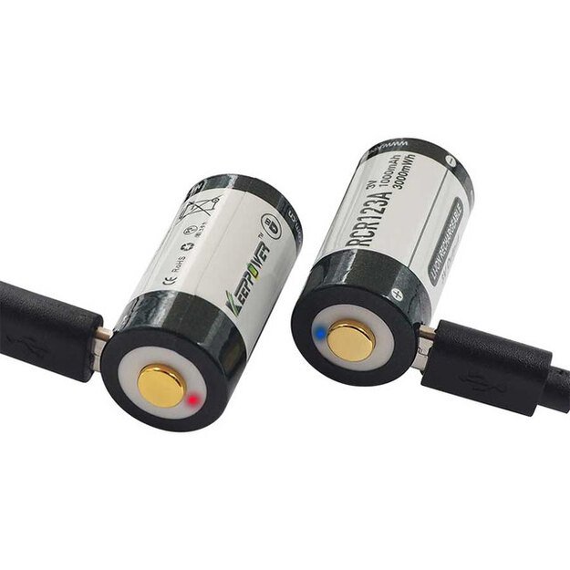 Keeppower 16340 1000mAh 3V su micro USB 2 vnt.