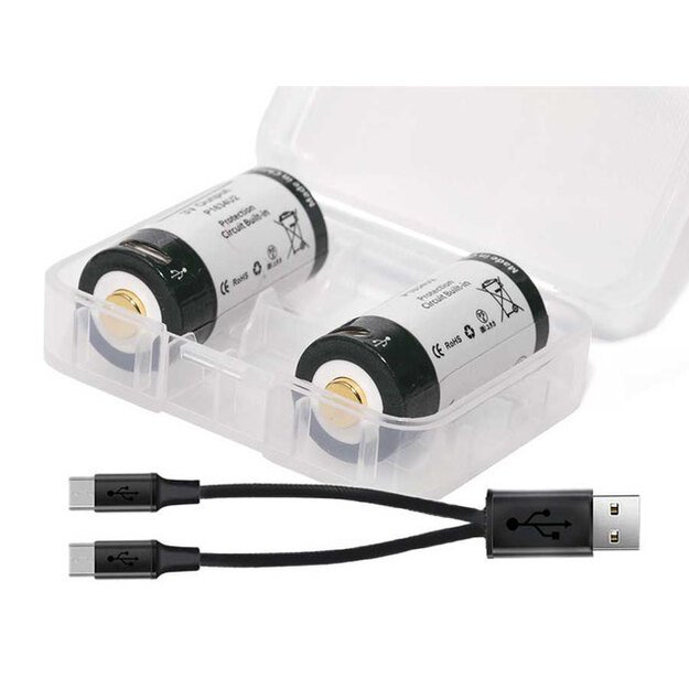 Keeppower 16340 1000mAh 3V su micro USB 2 vnt.