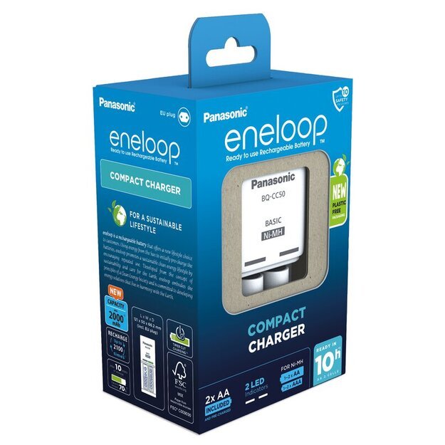 Panasonic Eneloop BQ-CC50 įkroviklis + 2 x R6/AA Eneloop 2000mAh BK-3MCDE