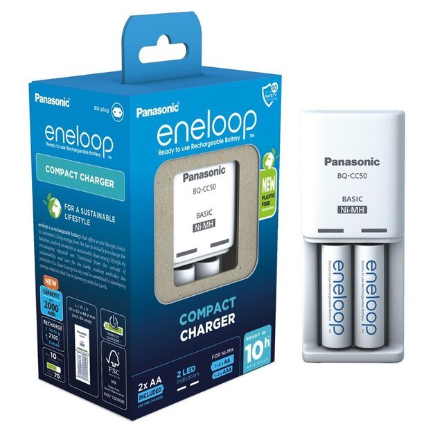 Panasonic Eneloop BQ-CC50 įkroviklis + 2 x R6/AA Eneloop 2000mAh BK-3MCDE