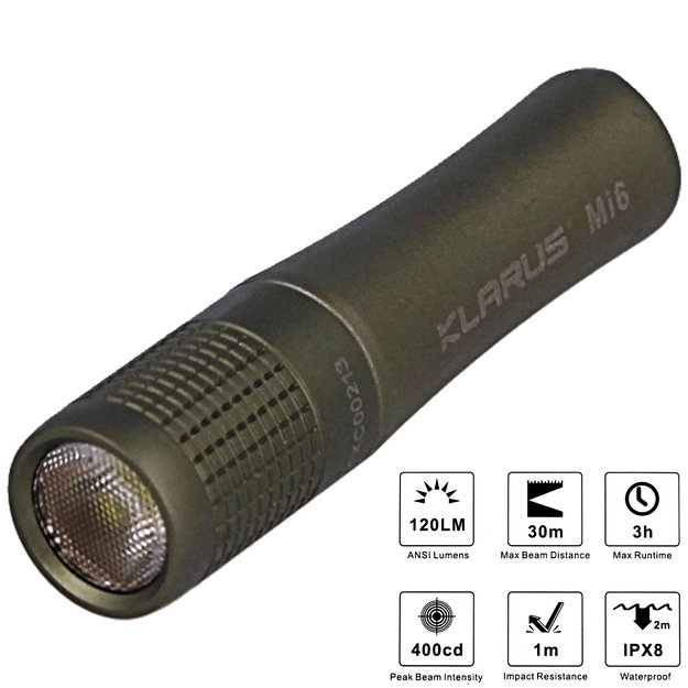 KLARUS Mi6 raktų pakabukas / žibintuvėlis 120lm, AAA (OLIVE DRAB)