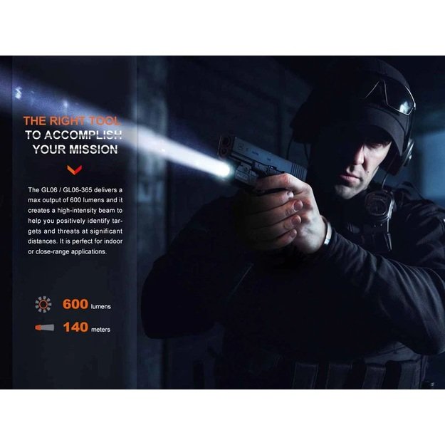 Fenix GL06 žibintuvėlis ant ginklo