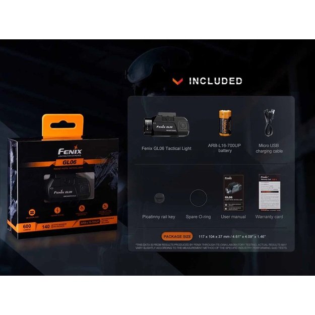 Fenix GL06 žibintuvėlis ant ginklo