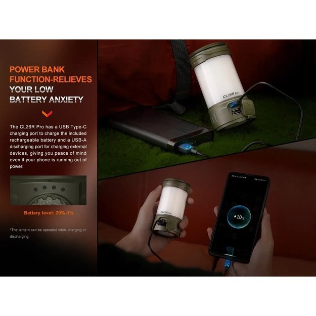 Fenix CL26R Pro LED stovyklavimo žibintas su USB jungtimi Olive Drab