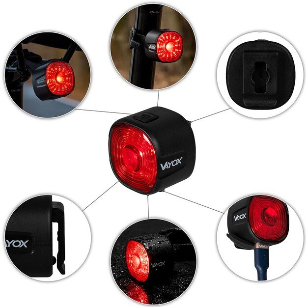 Vayox Задний велосипедный фонарь USB-C 250mAh VA0156