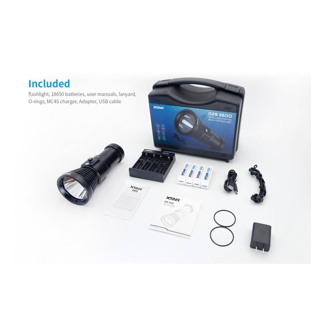 Комплект светодиодного подводного фонаря Xtar D28 3600 с аккумуляторами и зарядным устройством