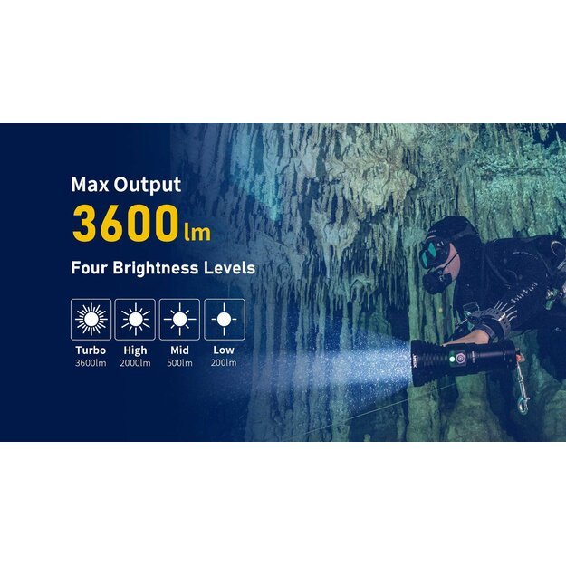 Комплект светодиодного подводного фонаря Xtar D28 3600 с аккумуляторами и зарядным устройством
