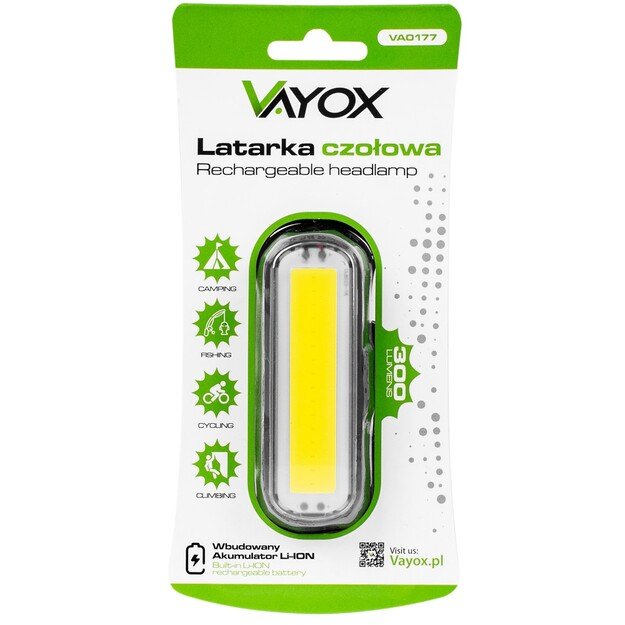 Vayox Įkraunamas žibintuvėlis ant galvos 300lm COB VA0177