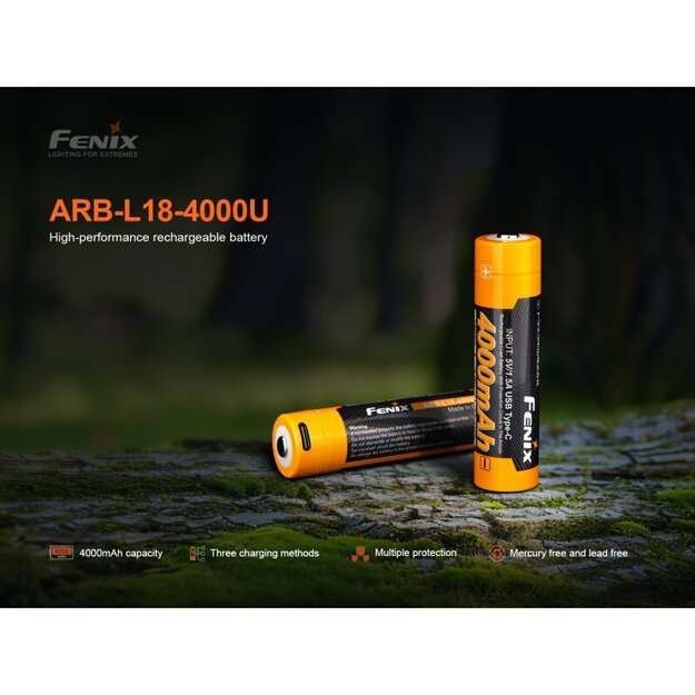 Fenix ​​​​ARB-L18-4000U 18650 Li-Ion baterija, įkraunama USB 4000 mAh