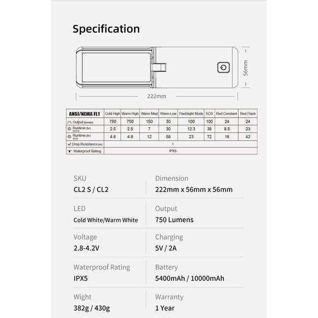 Klarus CL2 sulankstomas stovyklavimo žibintas