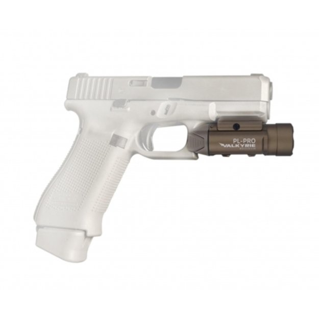 Olight PL-PRO Valkyrie žibintuvėlis ant pistoleto, desert tan