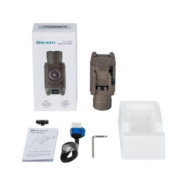 Olight PL-PRO Valkyrie žibintuvėlis ant pistoleto, desert tan