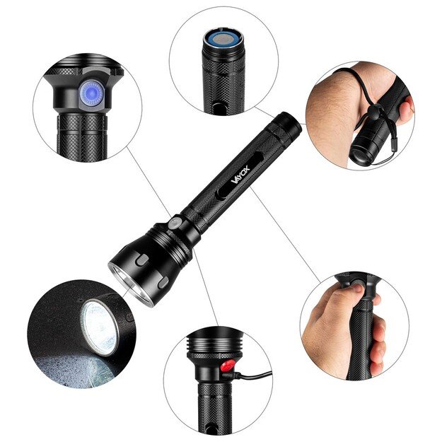 VAYOX Įkraunamas taktinis žibintuvėlis 1570lm 20W SFT40 LED 8400mAh VA0253