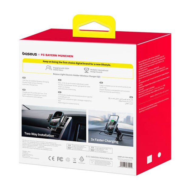 Baseus automobilinis laikiklis su 15 W įkrovikliu (juodas) Bayern leidimas