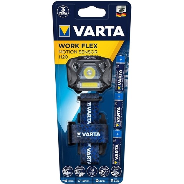 Varta H20 SENSOR 4.8W + 3W COB 3xAAA žibintuvėlis su judesio jungikliu 18648