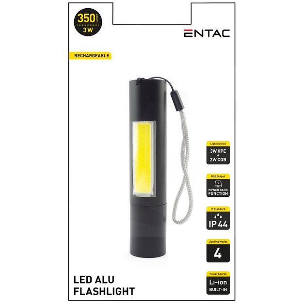 Rechargeable flashlight ENTAC 3W XPE + 2W COB
