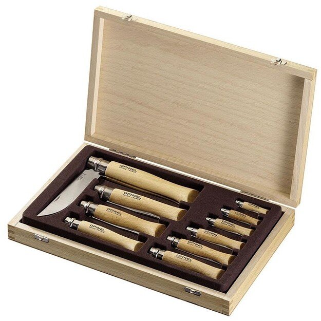 Opinel peilių rinkinys dėžutėje 10 vnt. 02-12, INOX nerūdijantis plienas