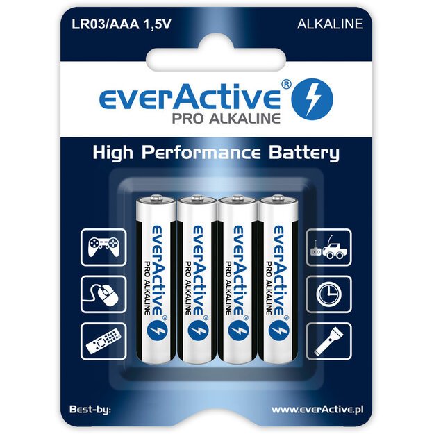Šarminės AAA baterijos everActive Pro Alkaline LR03   4 vnt