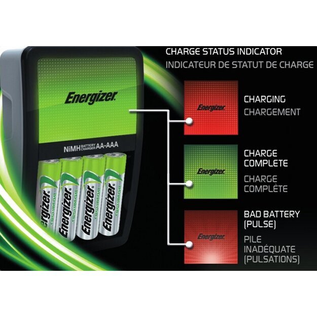 Energizer Maxi įkroviklis + 4 x R6/AA 2000 mAh baterijos