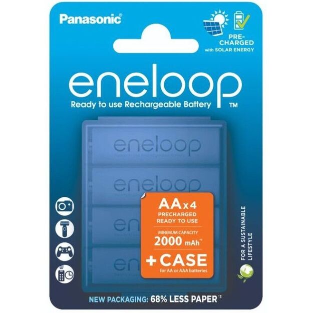 Akumuliatoriai 4 x Panasonic Eneloop Ni-MH 2000mAh BK-3MCDEC4BE su dėžute
