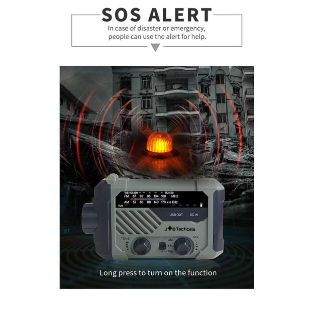 Аварийное радио с фонариком, светодиодной лампой и внешним аккумулятором (пауэрбанком) 2000 мАч