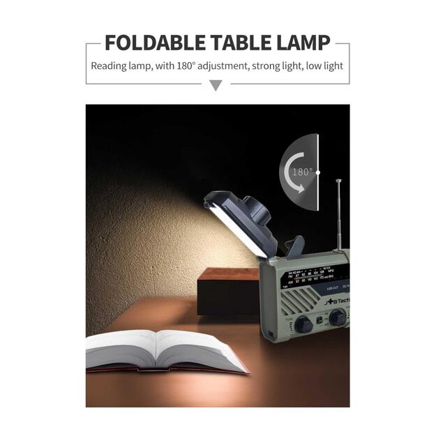 Аварийное радио с фонариком, светодиодной лампой и внешним аккумулятором (пауэрбанком) 2000 мАч