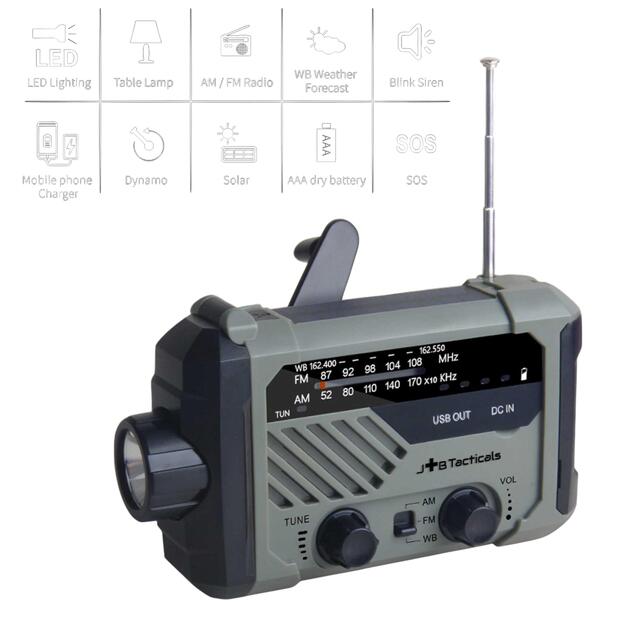 Аварийное радио с фонариком, светодиодной лампой и внешним аккумулятором (пауэрбанком) 2000 мАч