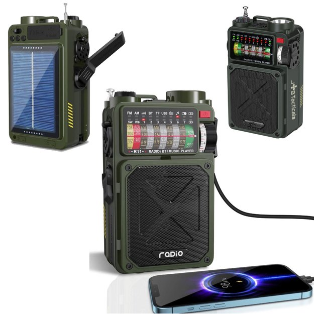 Туристическое радио с фонариком, генератором и внешним аккумулятором (power bank) 4000мАч