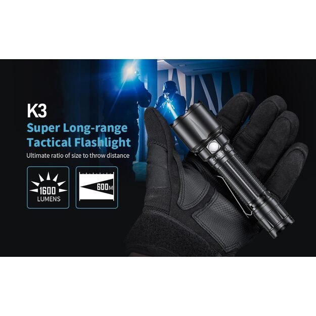 CYANSKY K3 taktinis žibintuvėlis (600 m, 1600 liumenų)