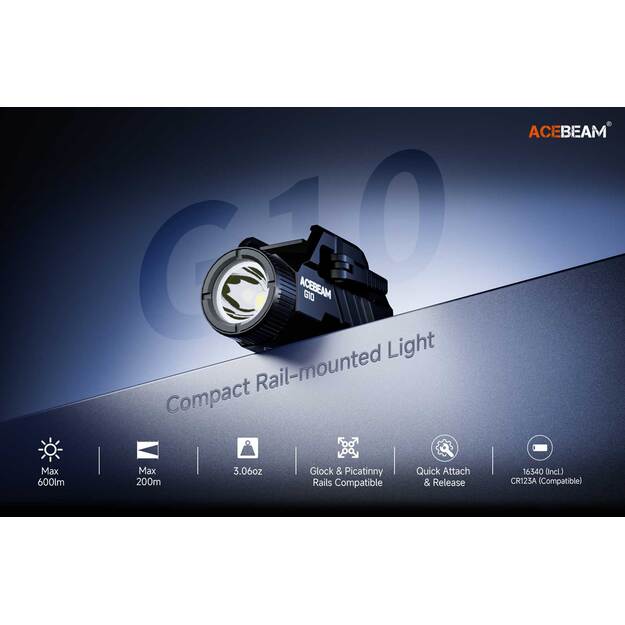 Acebeam G10 žibintuvėlis ant ginklo
