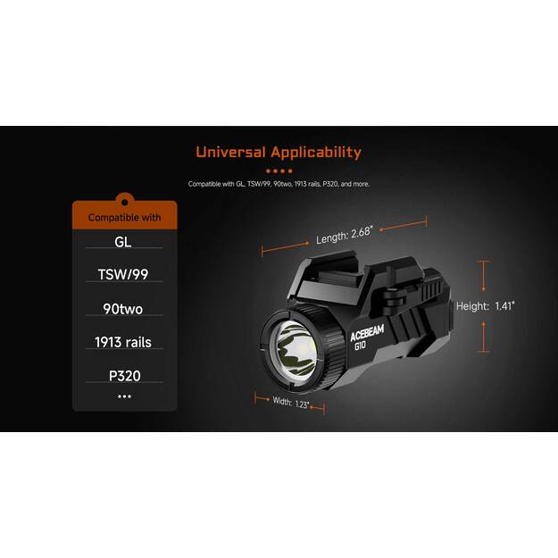 Acebeam G10 žibintuvėlis ant ginklo