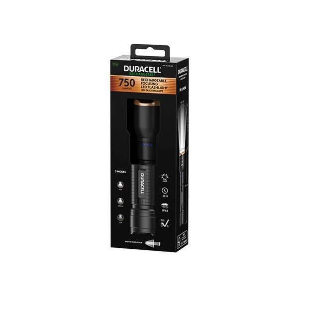 Фонарик Duracell DF750R -750 лм, 1 аккумулятор 18650