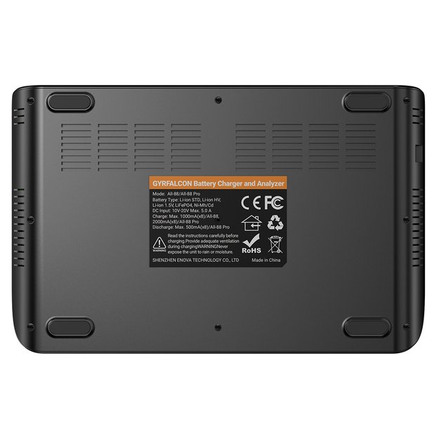 Gyrfalcon All-88 Pro – 8 vietų ličio jonų 1,5 V; 3,6–3,7 V LiFePO4 3,2 V ir NiMH akumuliatorių įkroviklis