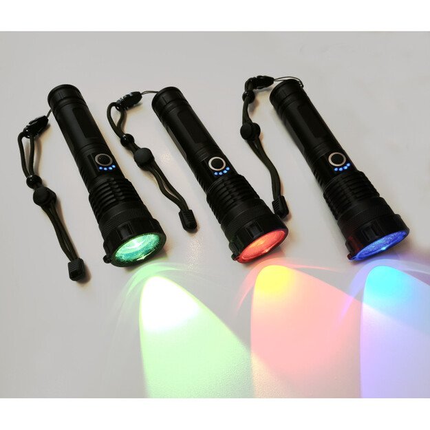 Žibintuvėlis baltos šviesos + RGB filtrai