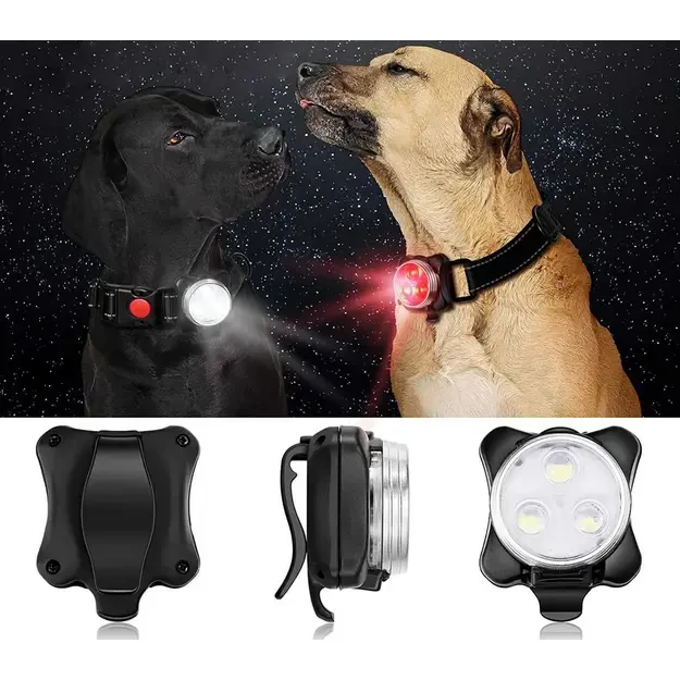 Clip-on LED Safety Lights for Dog Collar and Bicycle, Front and Rear Kit (White & Red)