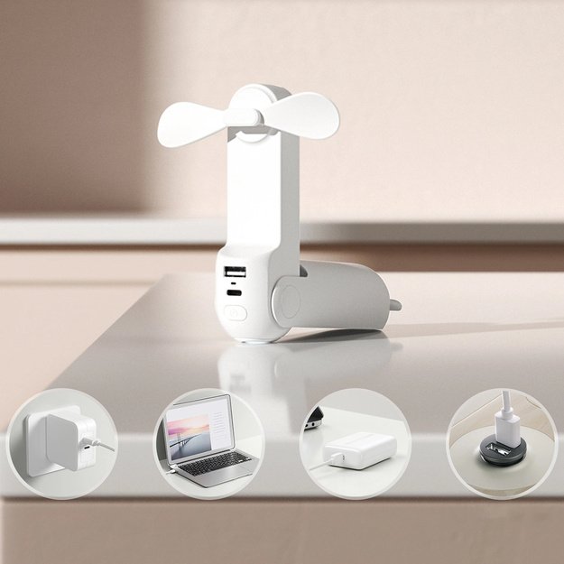 Jisulife nešiojamas ventiliatorius „Life8 Plus“ su USB įkrovimu, 4500 mAh, ir žibintuvėliu – Baltas