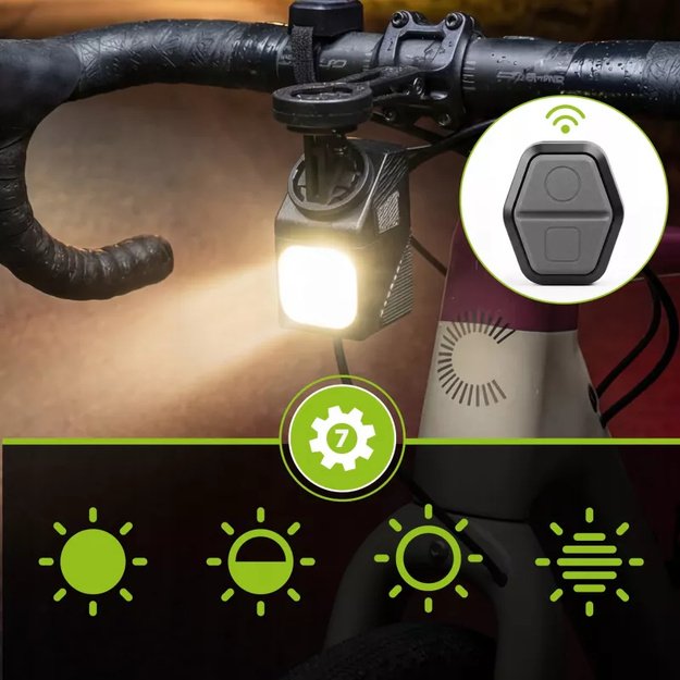 Vayox priekinis dviračio žibintas 1000lm 5000mAh su nuotolinio valdymo pultu VAF1000PRO