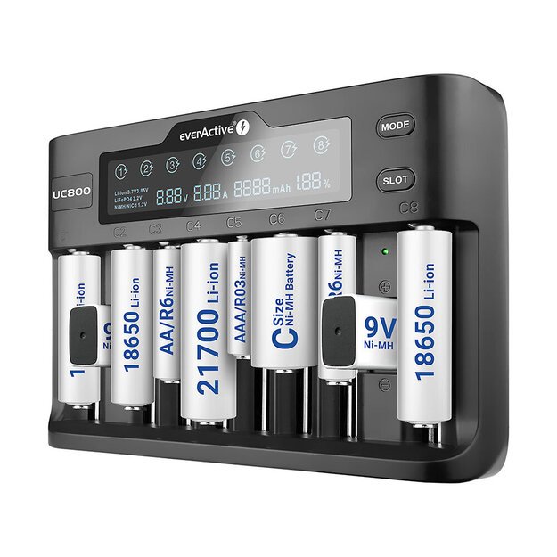 everActive UC-800 įkroviklis cilindriniams ličio jonų ir Ni-MH akumuliatoriams 