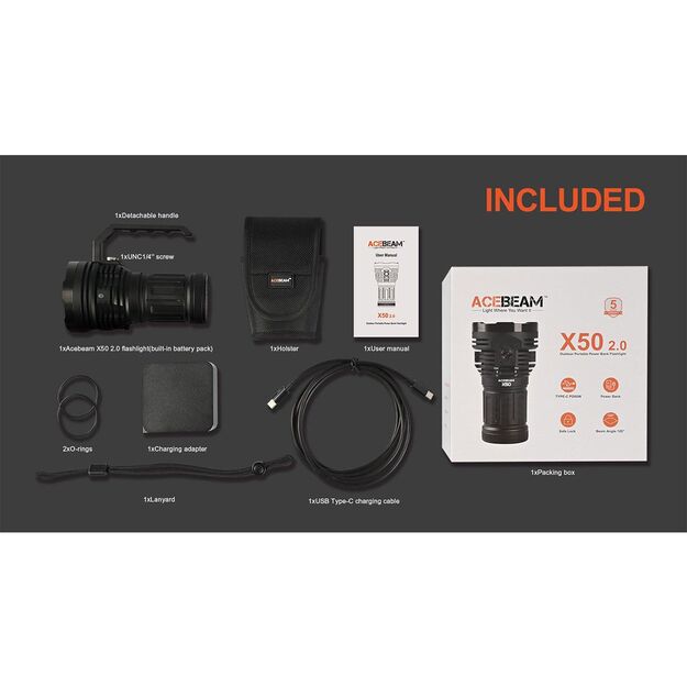 Фонарик AceBeam X50 2.0 45 000 лм, 6500 КБ