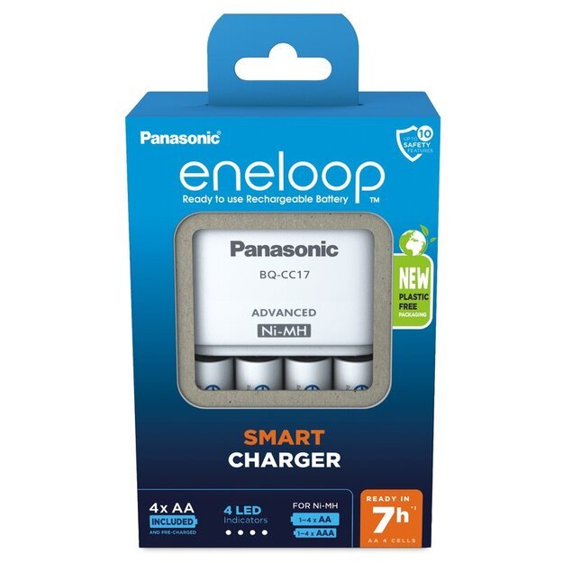 Panasonic Eneloop BQ-CC17 įkroviklis + 4 x R6/AA Eneloop 2000mAh BK-3MCDE
