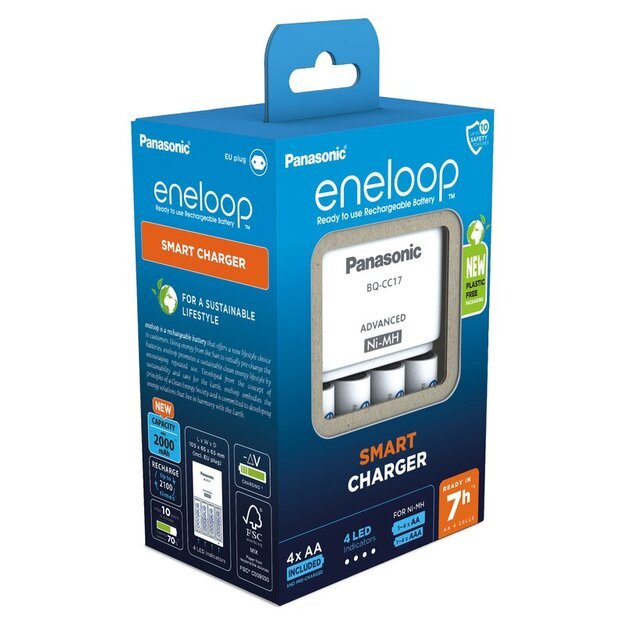 Panasonic Eneloop BQ-CC17 įkroviklis + 4 x R6/AA Eneloop 2000mAh BK-3MCDE