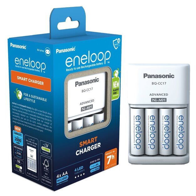 Panasonic Eneloop BQ-CC17 įkroviklis + 4 x R6/AA Eneloop 2000mAh BK-3MCDE