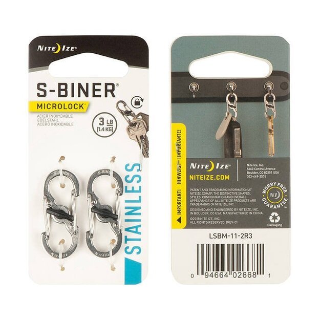 Nite Ize - S-Biner MicroLock - Stainless Carabiners - 2 pcs - LSBM-11-2R3